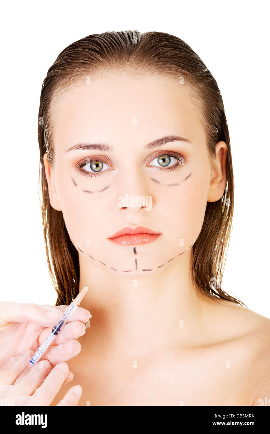 Cosmetic botox injection in the female face, isolated on white Stock Photo Alamy
