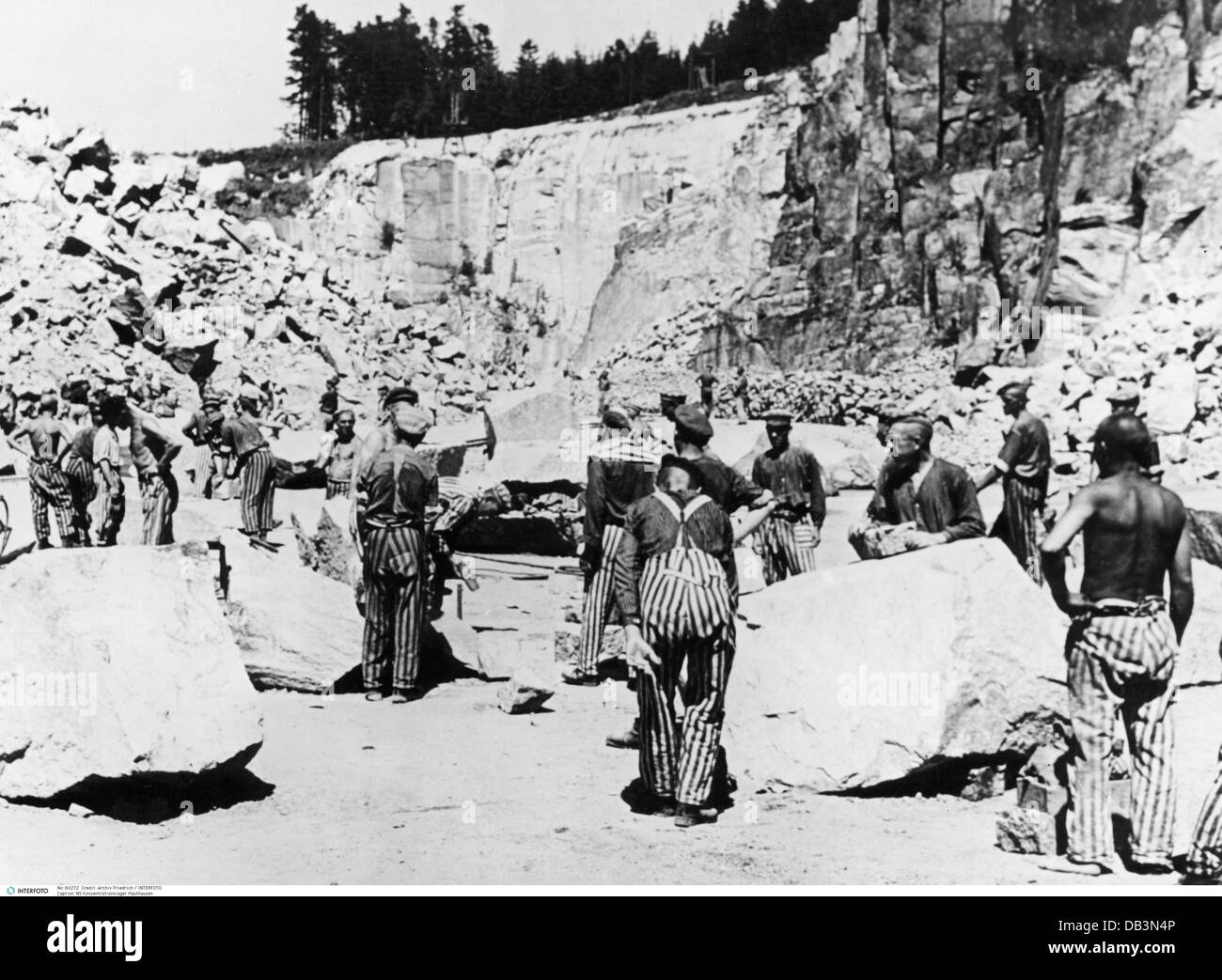 Nazism / National Socialism, crimes, concentration camps, Mauthausen, Austria, prisoners working in a stone pit, circa 1940, , Additional-Rights-Clearences-Not Available Stock Photo