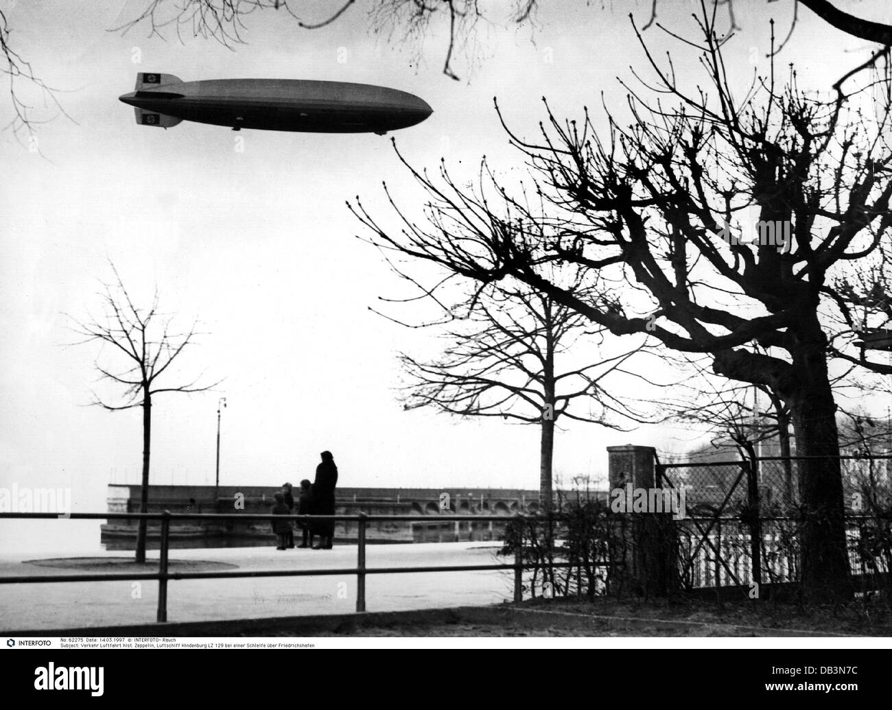transport/transportation, aviation, airships, Zeppelin, LZ 129 'Hindenburg', over Friedrichshafen, 1936, , Additional-Rights-Clearences-Not Available Stock Photo