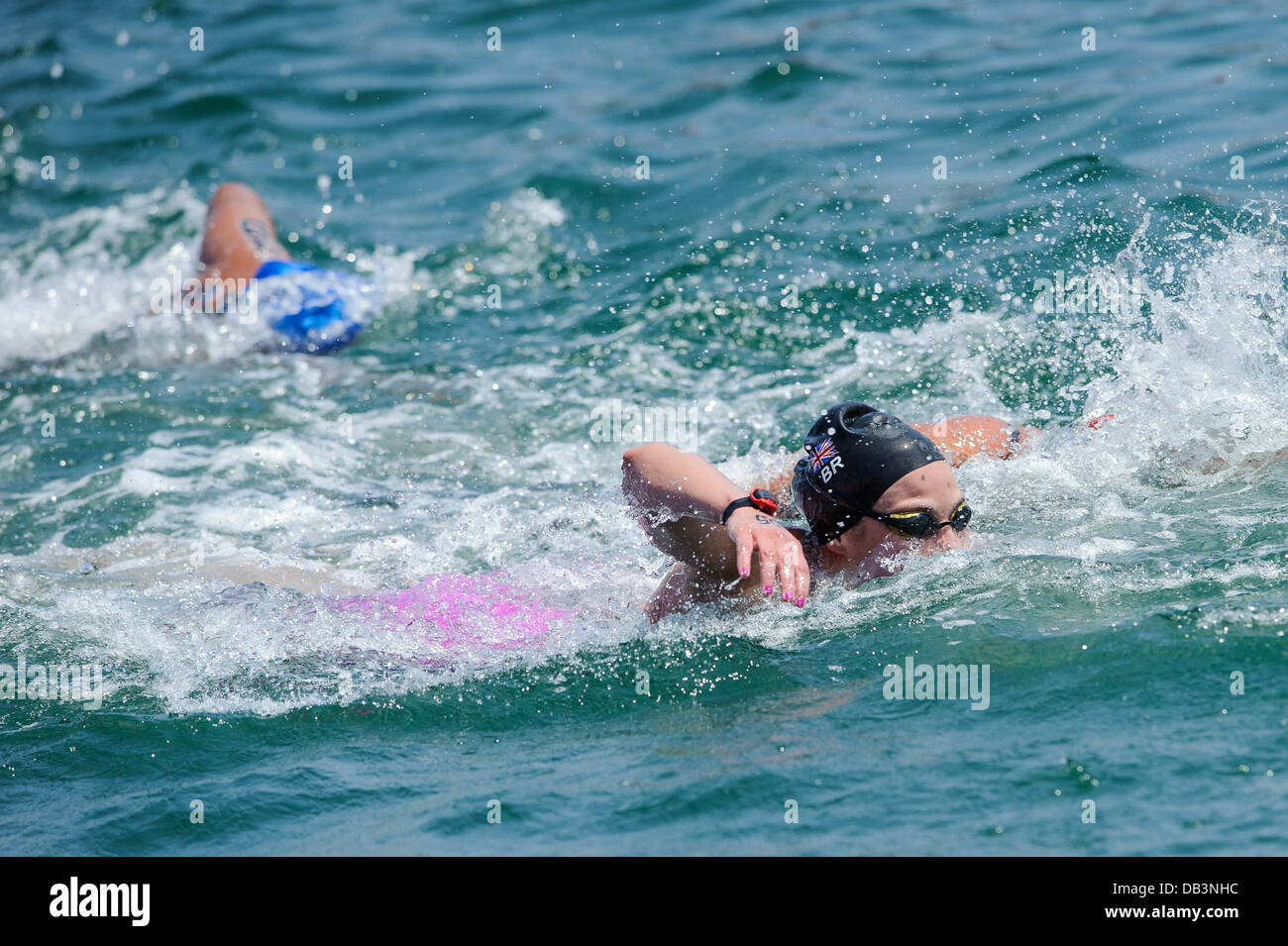 Barcelona, Spain. 23rd July, 2013. Keri-Anne Payne (#55) of Great Britain (GBR) in action during the Womens 10km Open Water Swimming competition on Day 4 of the 2013 FINA World Championships at Port Vell. Credit:  Action Plus Sports/Alamy Live News Stock Photo