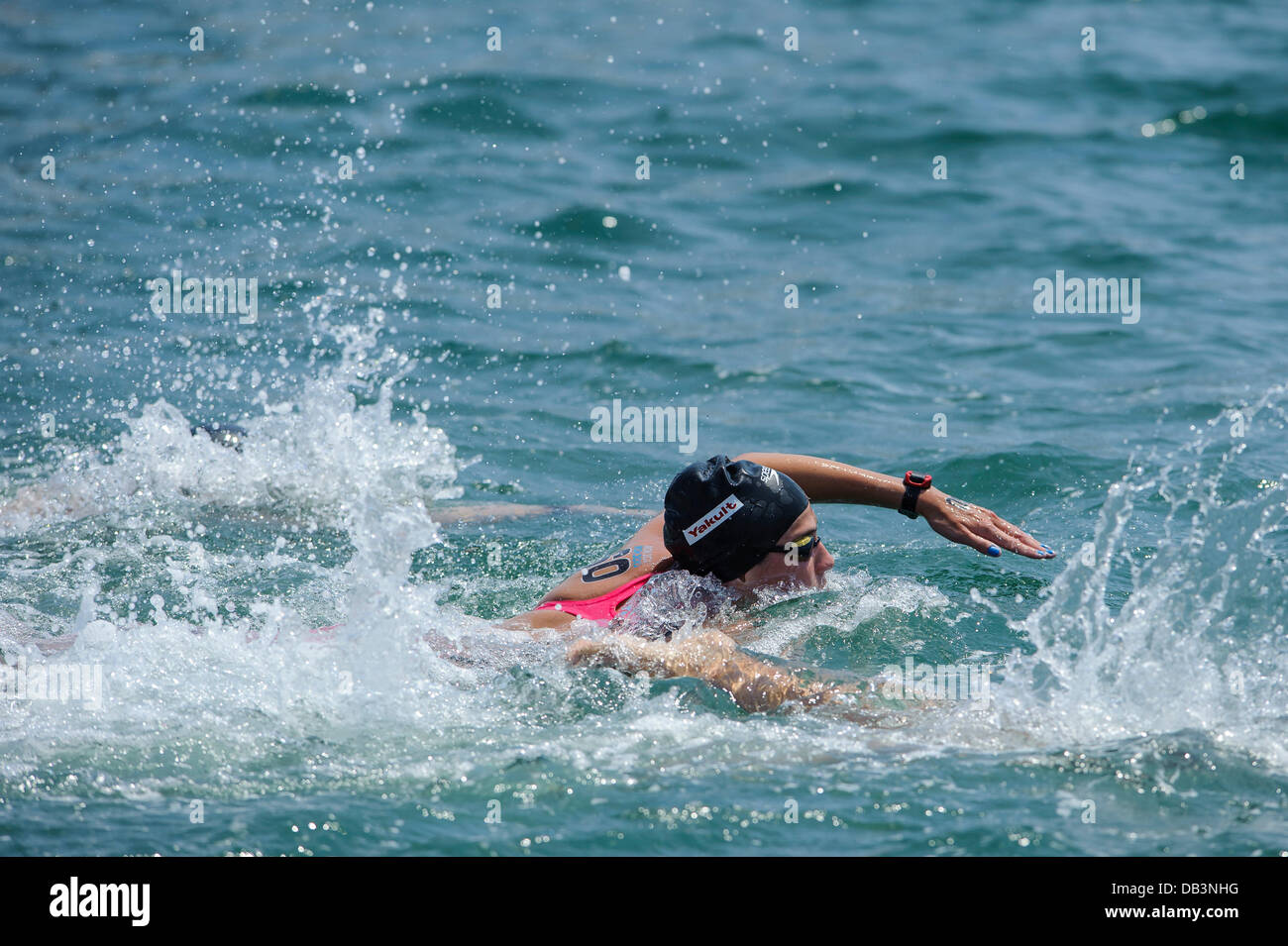Barcelona, Spain. 23rd July, 2013. Danielle Huskisson (#60) of Great Britain (GBR) in action during the Womens 10km Open Water Swimming competition on Day 4 of the 2013 FINA World Championships at Port Vell. Credit:  Action Plus Sports/Alamy Live News Stock Photo