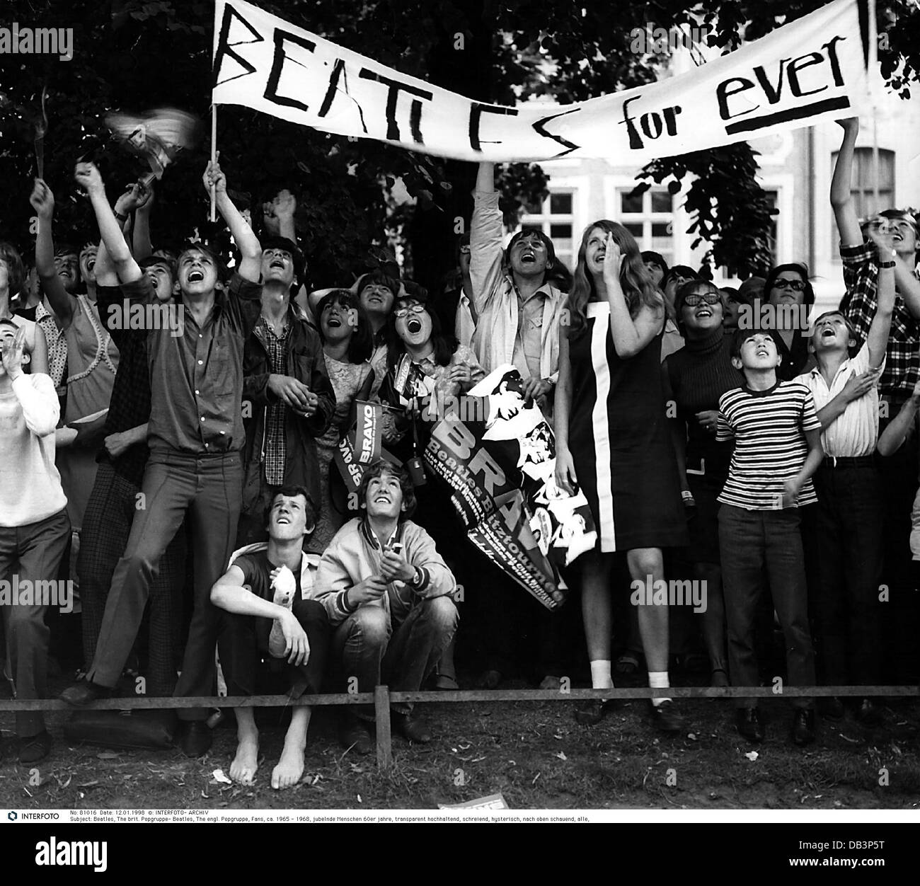 people, youth, Beatles fans at the road side, Bravo Blitz Tour, Munich, 24.6.1966, Additional-Rights-Clearences-Not Available Stock Photo