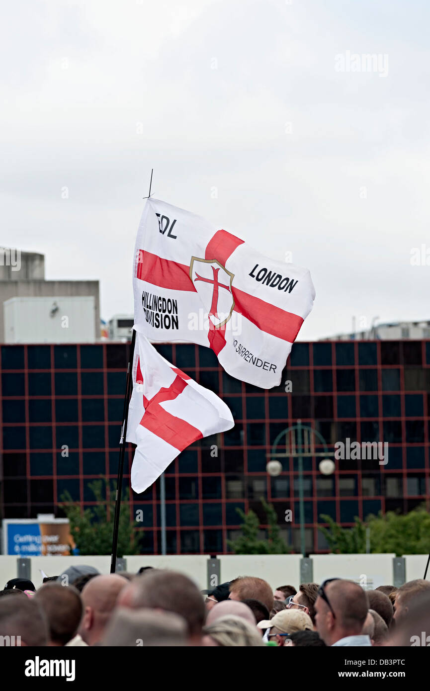 edl protest birmingham july 20th 2013 flag waving in centenary square Stock Photo