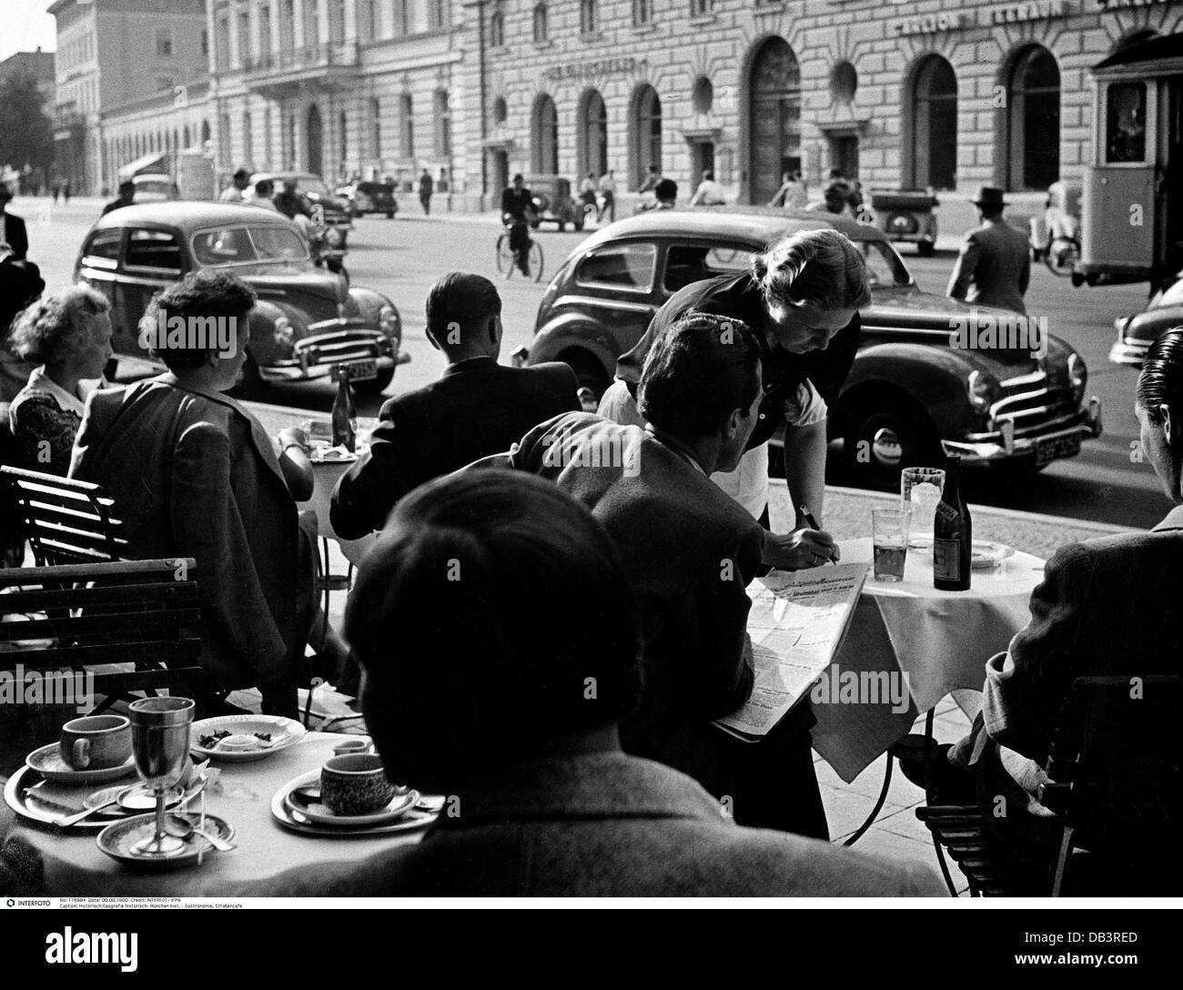 geography / travel, Germany, Munich, gastronomy, street cafe 'Luitpold' at Ludwigstrasse, 1950, Additional-Rights-Clearences-Not Available Stock Photo