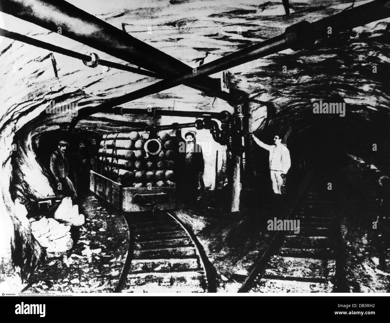 geography / travel, Switzerland, transport / transportation, building of the Simplon Tunnel, construction work in the underground, circa 1905, Additional-Rights-Clearences-Not Available Stock Photo