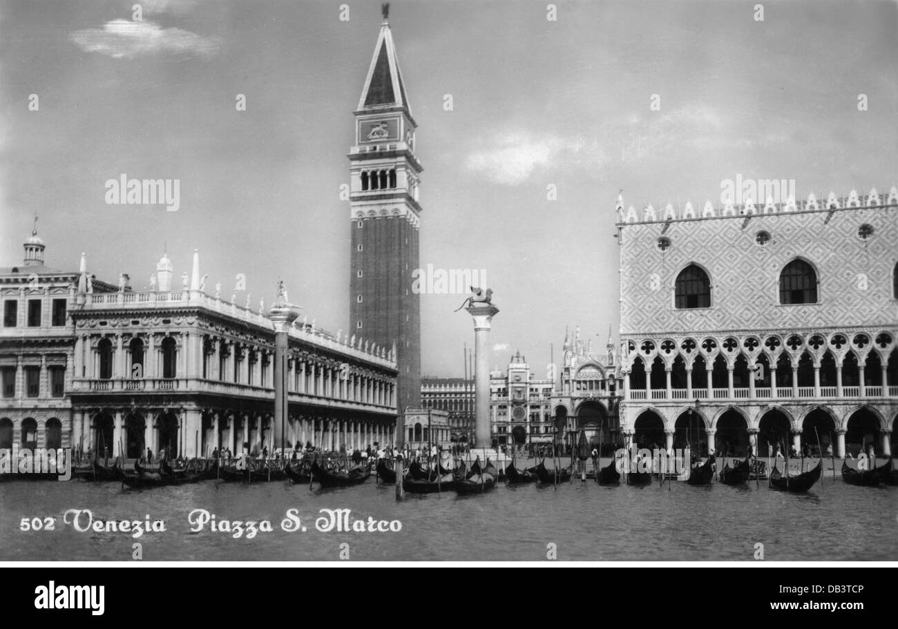 geography / travel, Italy, Venice, squares, Piazza San Marco, picture postcard, postmarked 1957, Additional-Rights-Clearences-Not Available Stock Photo