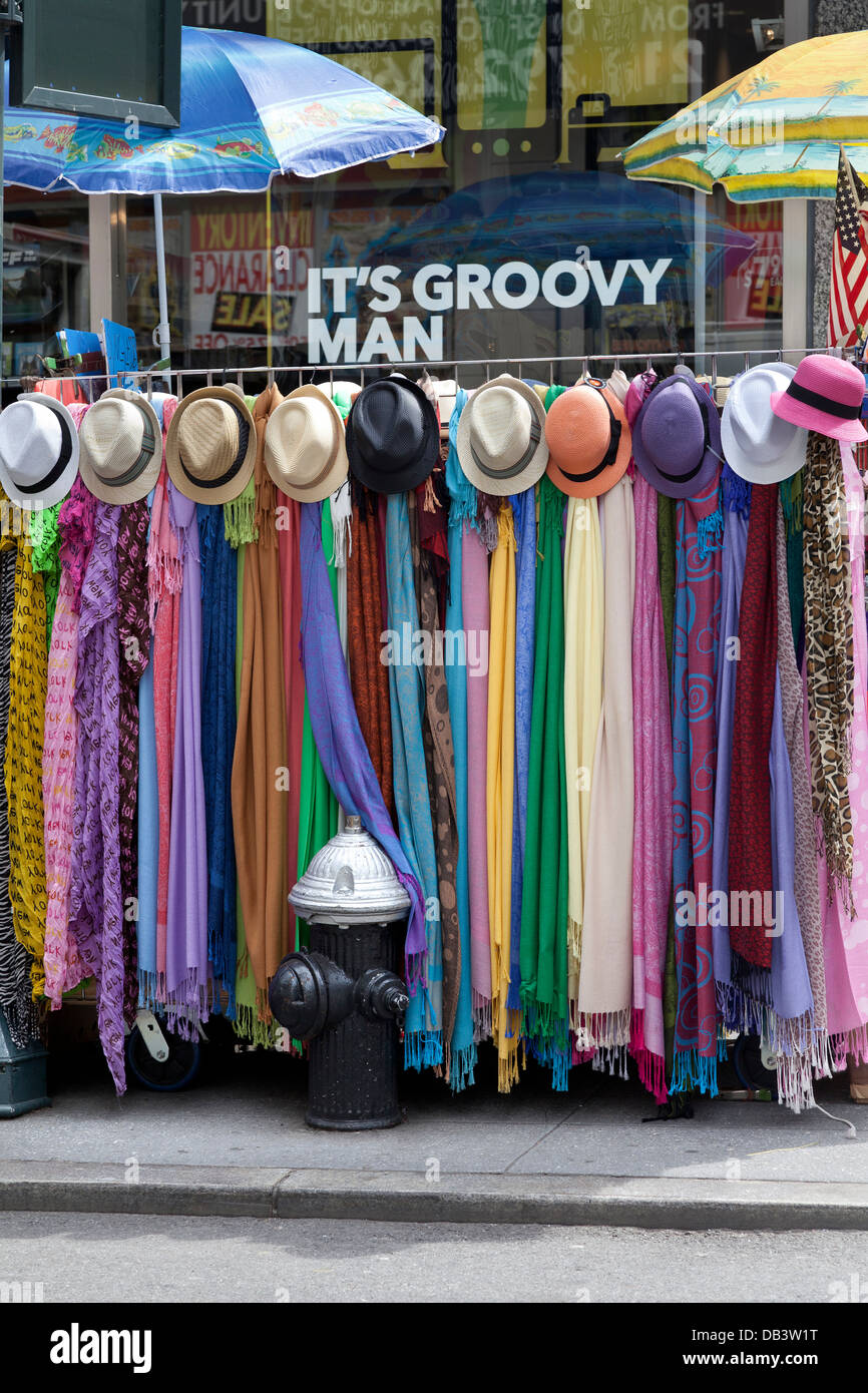 Colored shawls and hats in the streets oNew York City Stock Photo