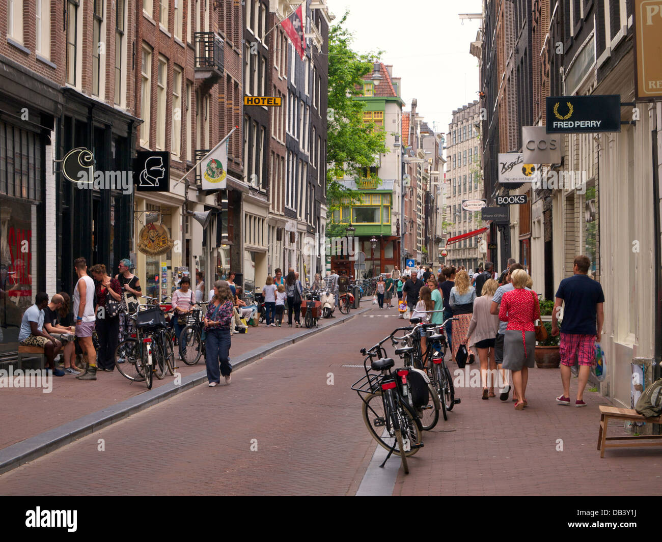 People shopping in the 'nine little streets' in the Jordaan quarter of Amsterdam, the Netherlands Stock Photo