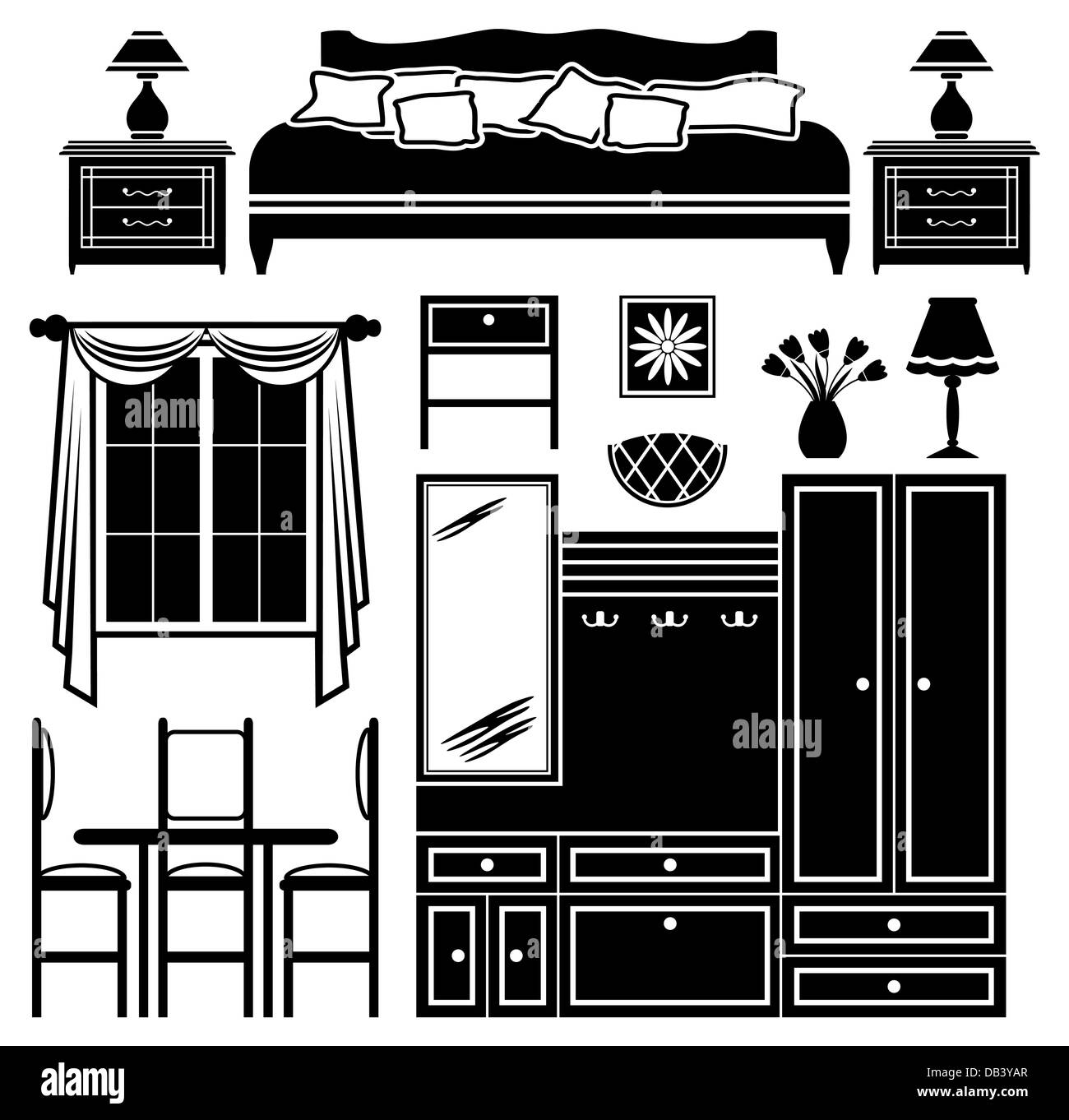 Set of images of furniture in black and white Stock Photo Alamy