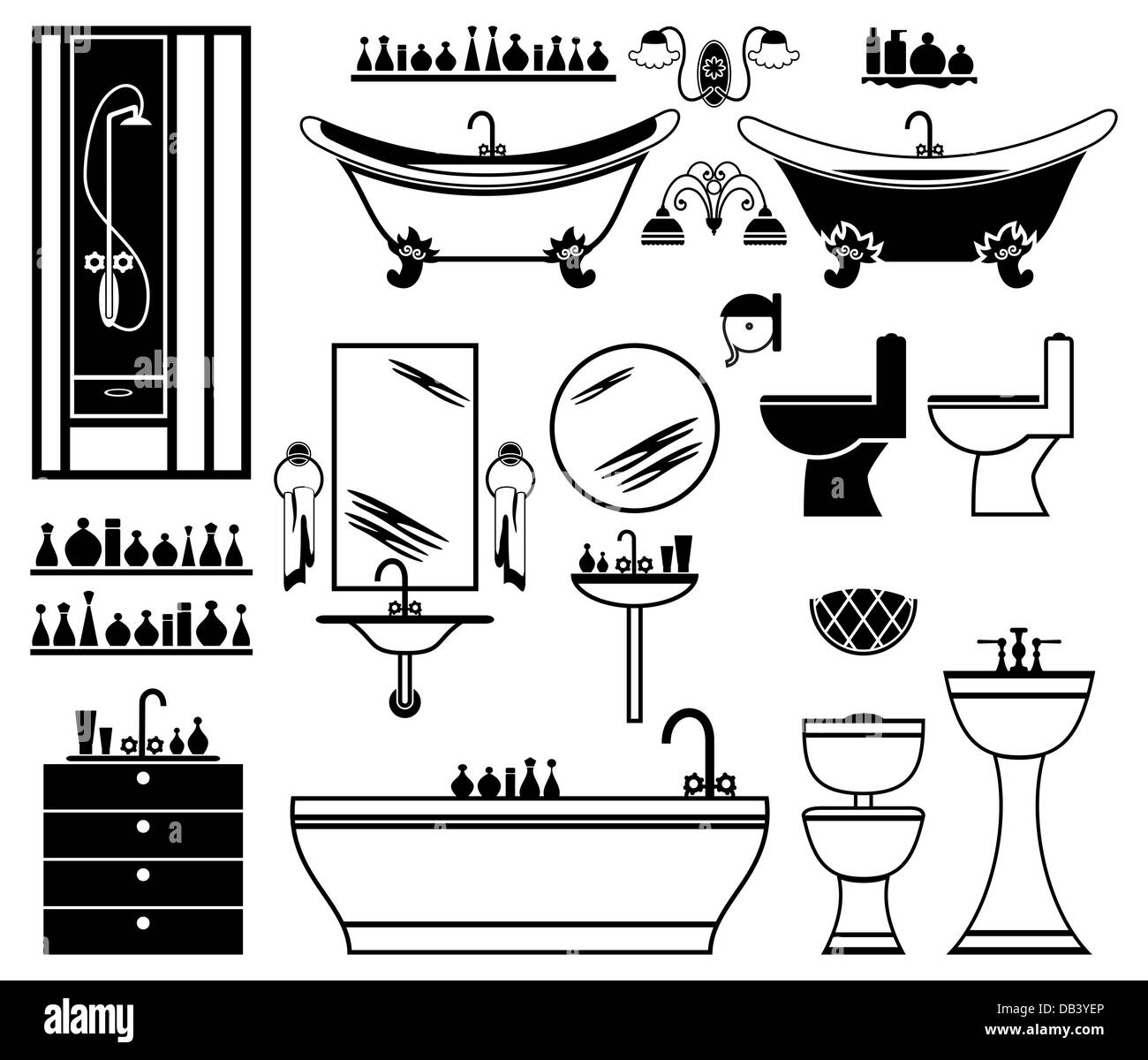Set of black icons of bathroom on a white background Stock Photo - Alamy