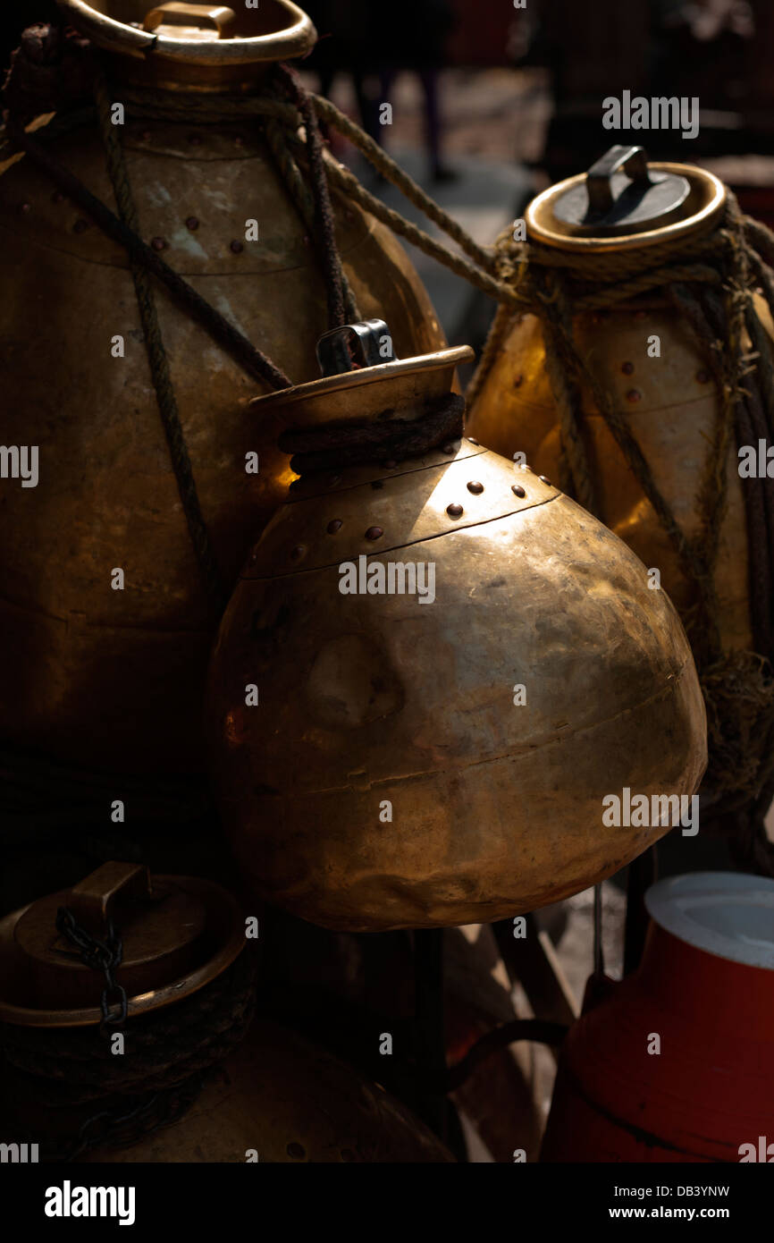 The brass vessels ( an alloy of copper and zinc) have been