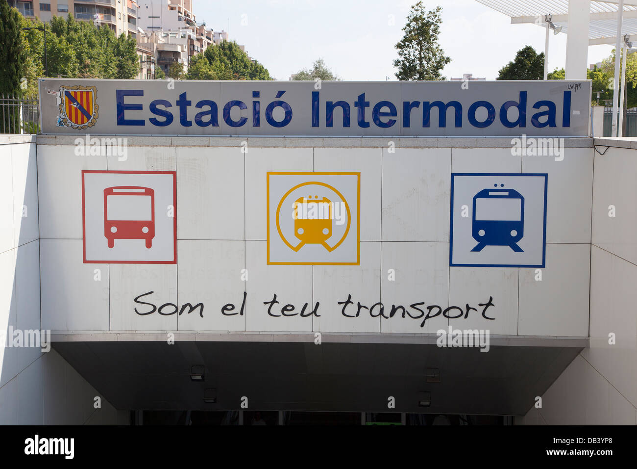 Entrance to the Estacio Intermodal Train Station in Palma Majorca part of the Transport de les Illes Balears rail network Stock Photo