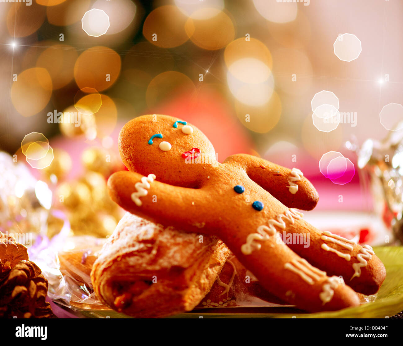 Gingerbread Man. Christmas Holiday Food. Christmas Table Setting Stock Photo