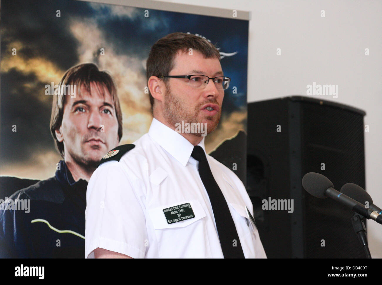 Belfast, Northern Ireland, UK. 23rd July 2013. World Police and Fire Games press conference in the Ulster Hall Belfast - Assistant Chief Constable Alistair Finlay Credit:  Kevin Scott/Alamy Live News Stock Photo