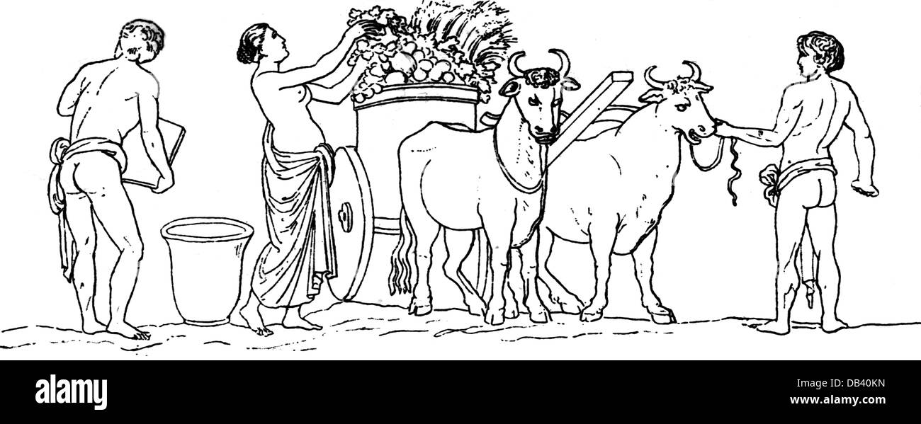 agriculture, farm labour, harvest, Roman harvest wagon, after relief at the thermae of Titus, Rome, drawing, 19th century, 19th century, graphic, graphics, ancient world, ancient times, Roman Empire, works, working, labouring, laboring, ox, span of oxen, team of oxen, pull, pulling, drawing, draw, cart, carts, harvest wagon, transport, transporting, agriculture, farming, agricultural work, farm labour, farm labor, harvest, harvests, thermal spring, hot spring, thermal springs, hot springs, historic, historical, people, ancient world, Additional-Rights-Clearences-Not Available Stock Photo