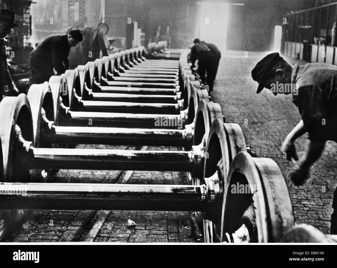 industry, metal, Krupp, production of wheelsets for wagons, circa 1920, Additional-Rights-Clearences-Not Available Stock Photo
