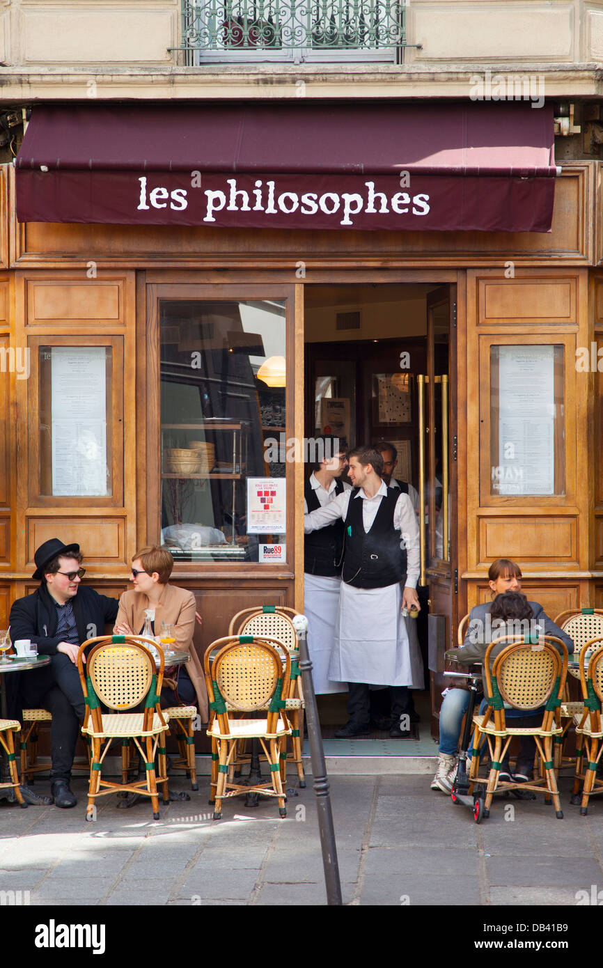 Cafe scene in les Marais district of Paris, France Stock Photo