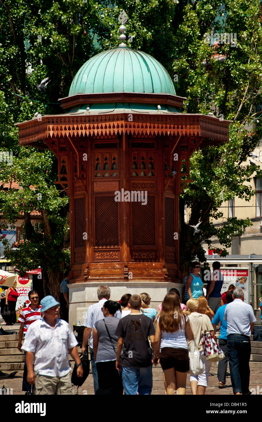 Sebilj Fountain, Pigeon Square , Bascarsija Quarter, Sarajevo.Bosnia- Herzegovina. Balkans..Europe. Stock Photo