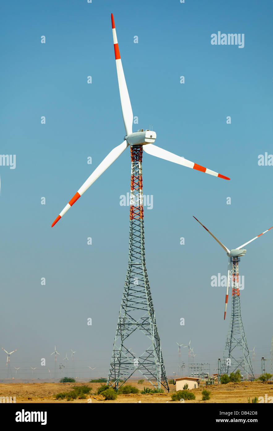 Wind power plants in the desert. India, Jaisalmer Stock Photo Alamy