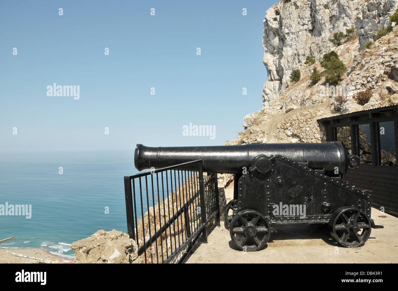 Old cast iron cannon which once protected Gibraltar from invaders. Located on the Upper Rock, Gibraltar. Stock Photo