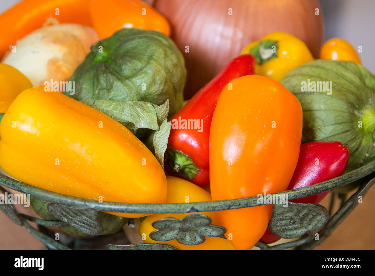 Vegetables in a wire basket Stock Photo Alamy