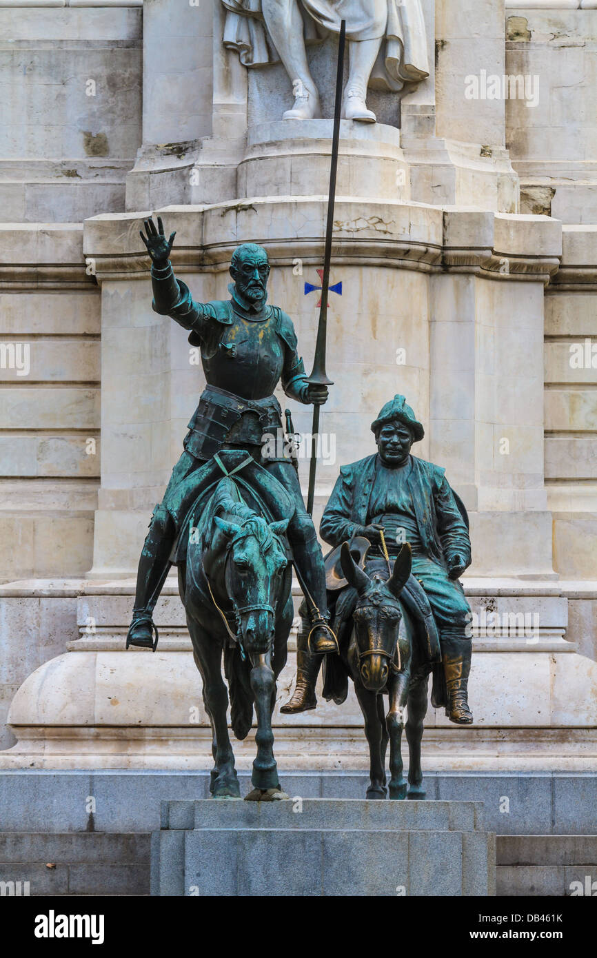 Madrid, Don Quijote and Sancho Panza Statue, Spain Stock Photo