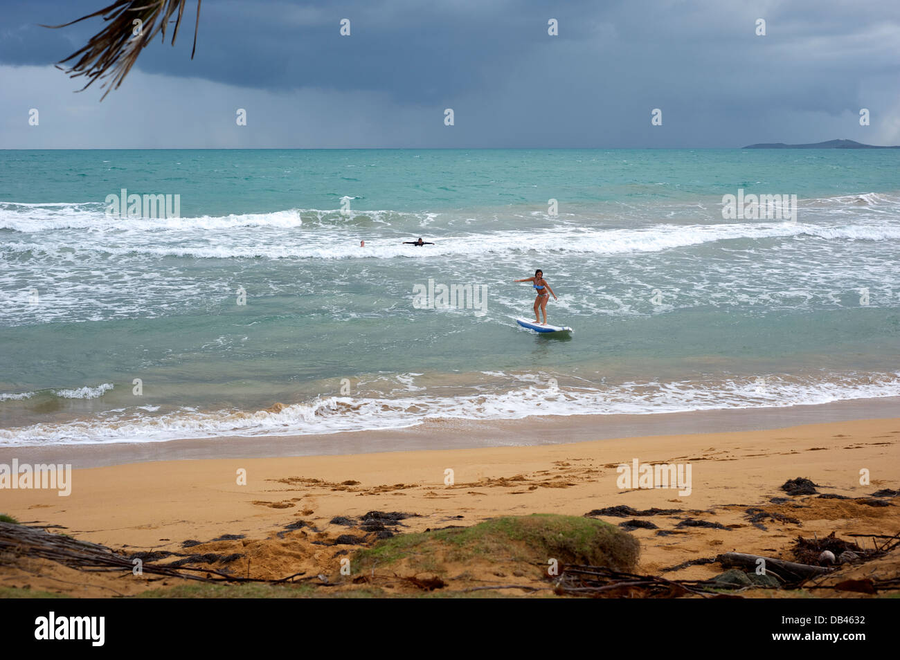 Surfing on beach in Puerto Rico Stock Photo