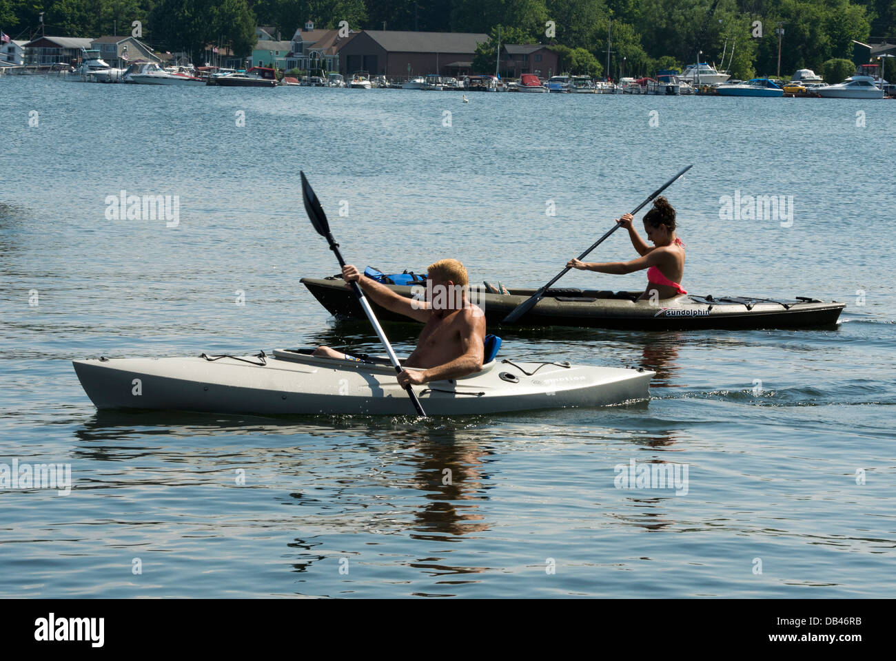 Kayakers on Sodus Bay Stock Photo Alamy
