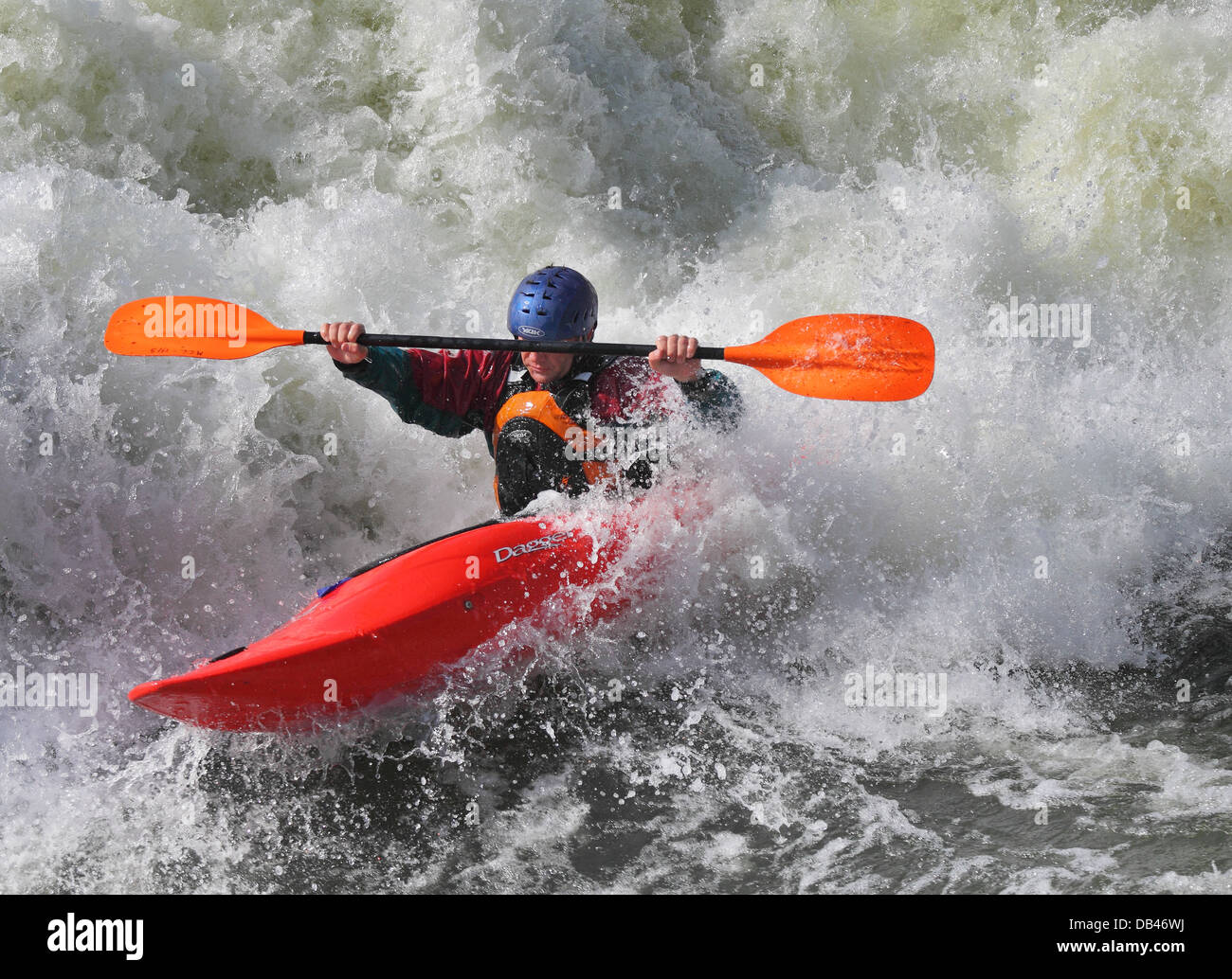 Man in a red Kayak on whitewater rapids Stock Photo Alamy