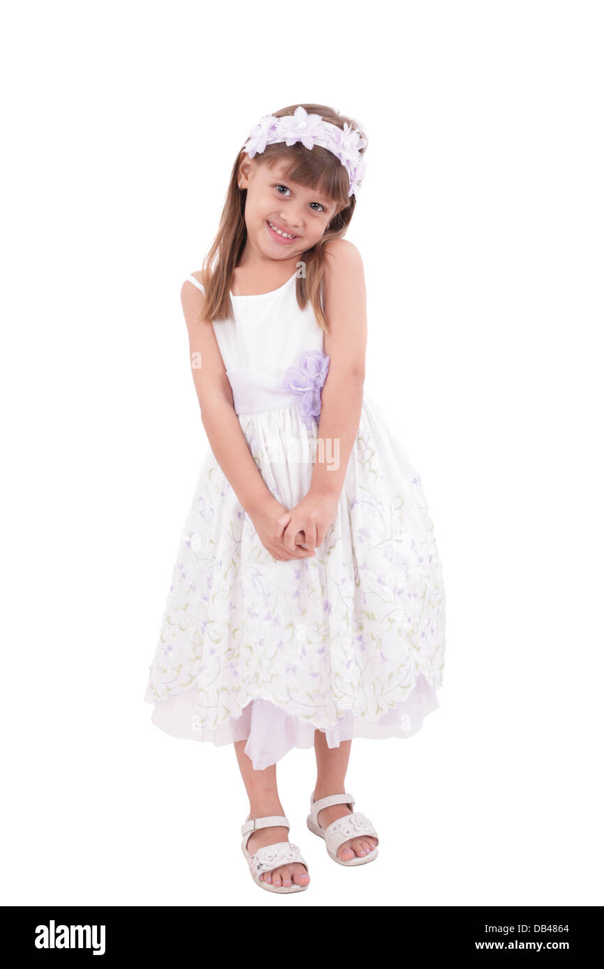 smiling little girl in white dress Stock Photo - Alamy