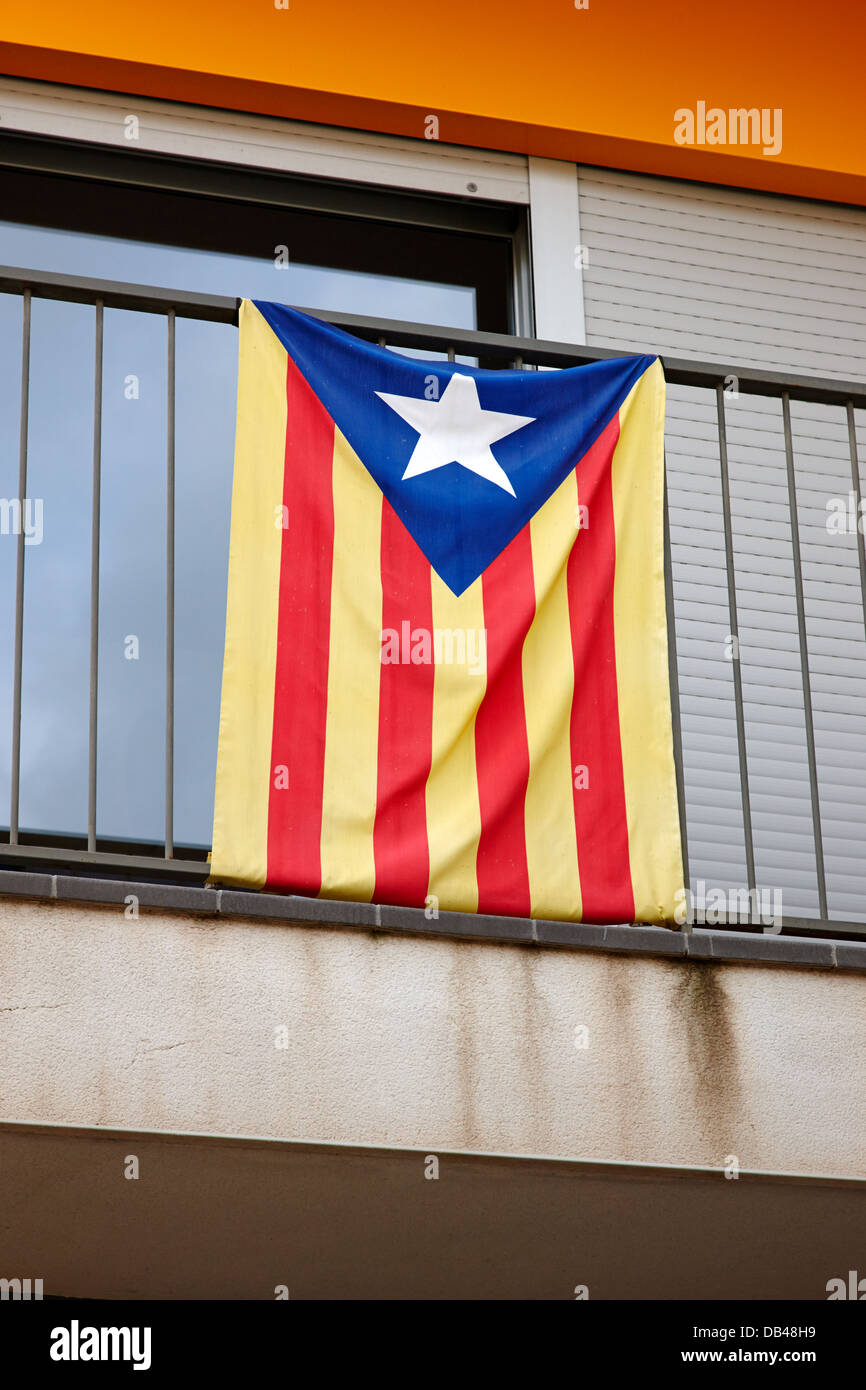 catalan independence estelada flag on a house balcony Barcelona Catalonia Spain Stock Photo
