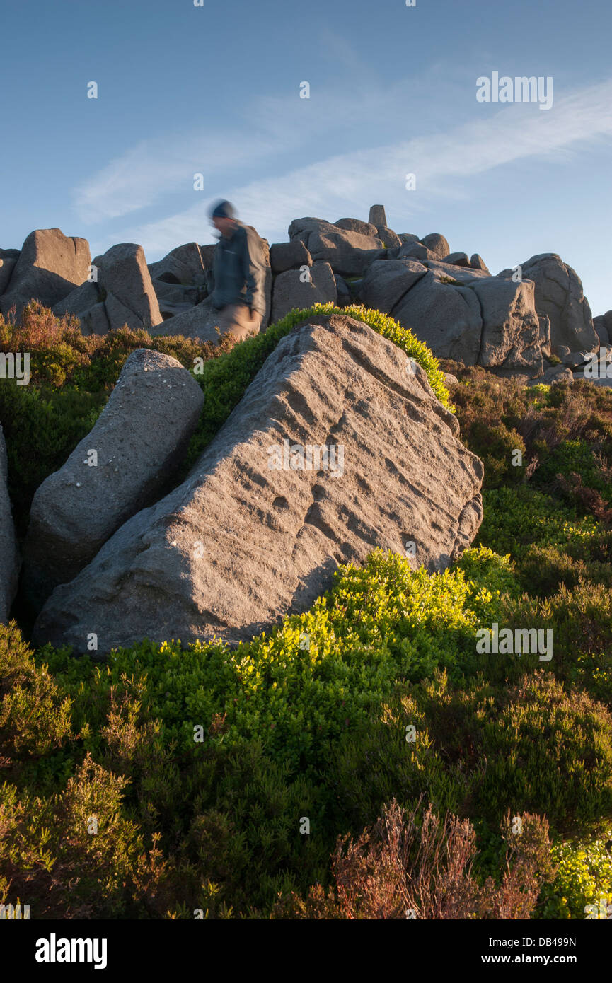 An early morning walker at Simon's Seat. Stock Photo