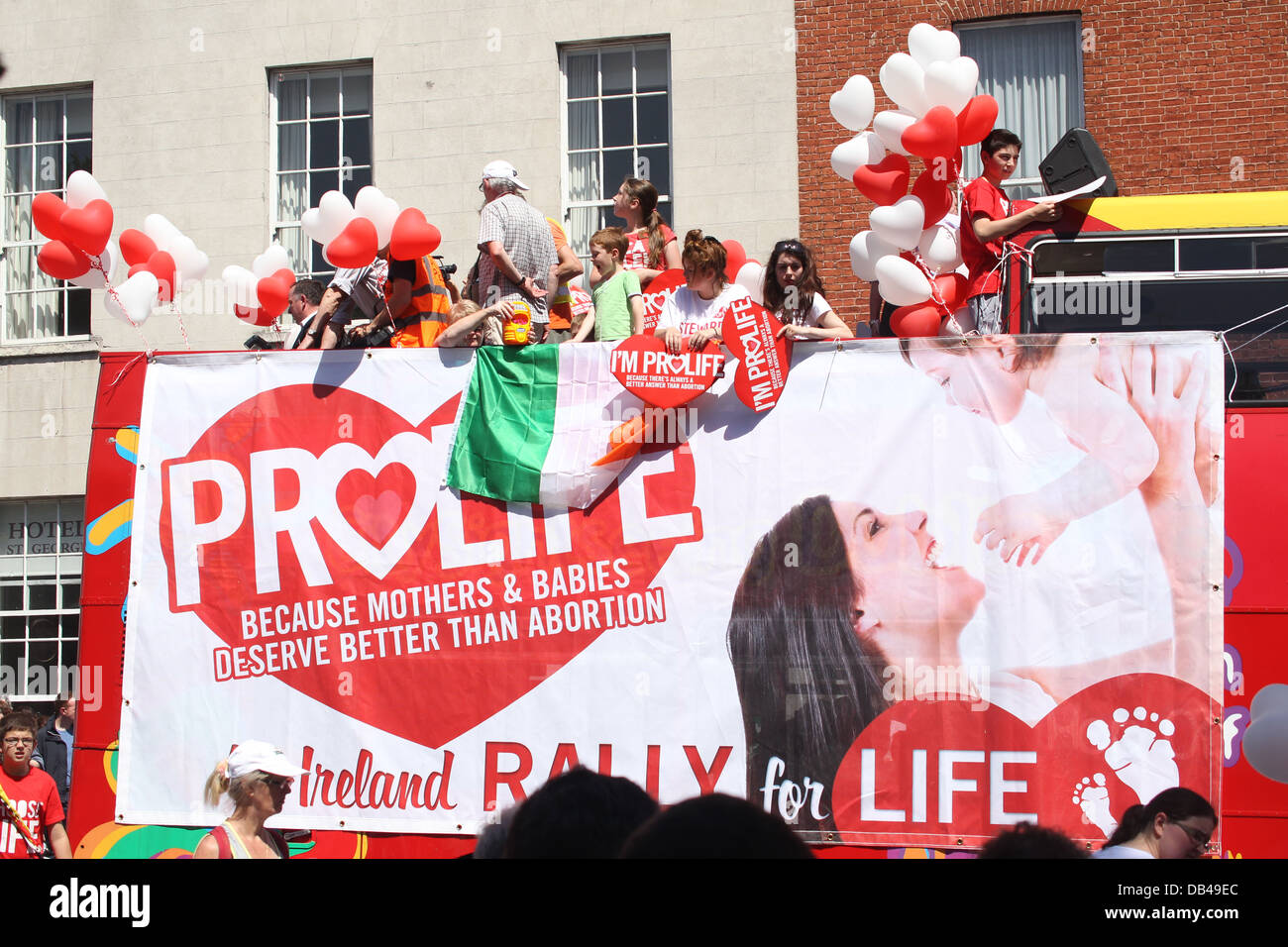 An open topped bus during the ProLife march in Dublin against Irish government attempts to
