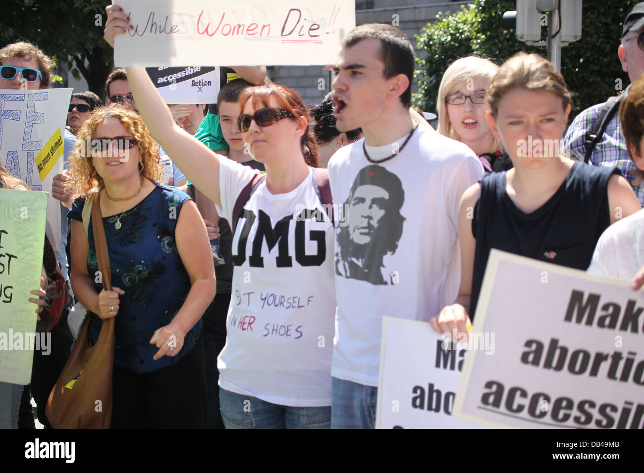 ProChoice activists protest against a ProLife march on Dublin's O