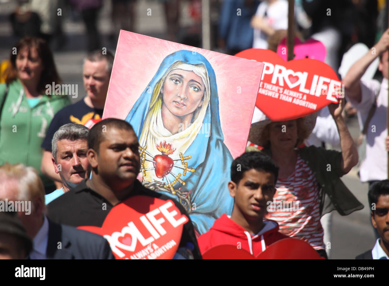 A man with an image of the Virgin Mary in the ProLife march in Dublin against attempts to