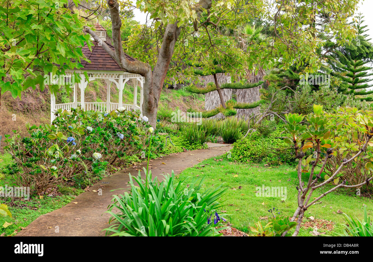 Kula Botanical Garden. Maui. Hawaii. White gazebo. Tropical landscape
