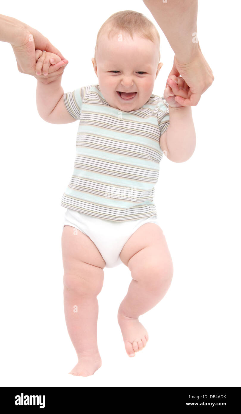 happy baby first steps Stock Photo