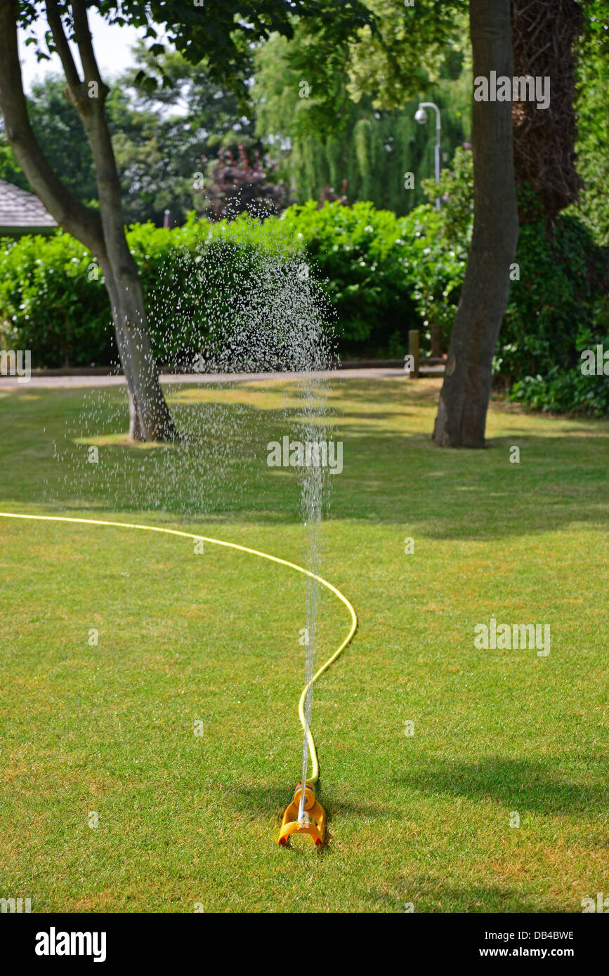 Lawn sprinkler on grass lawn, Runnymede, Surrey, England, United