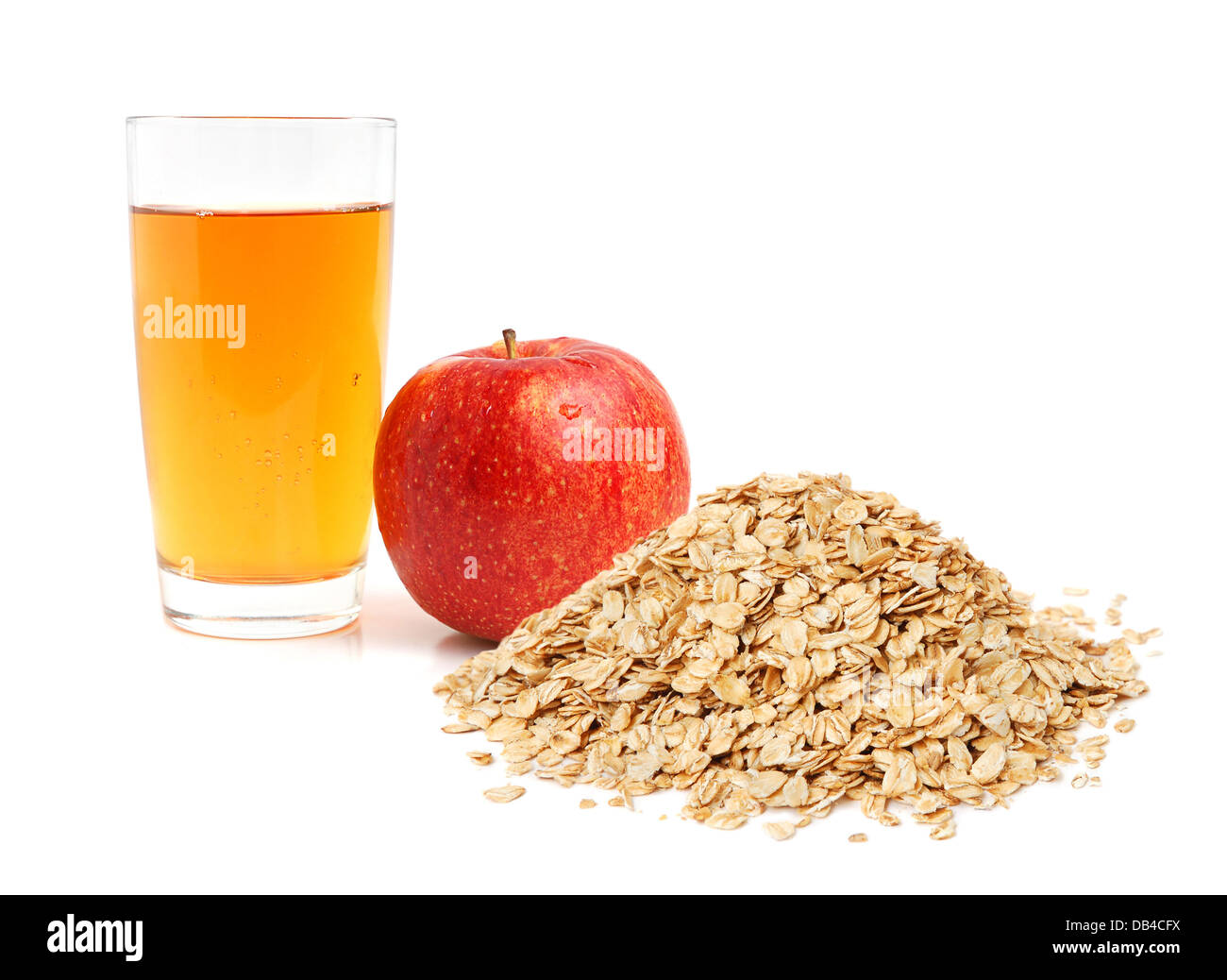 Apple juice, oat flakes and apple on white background Stock Photo Alamy