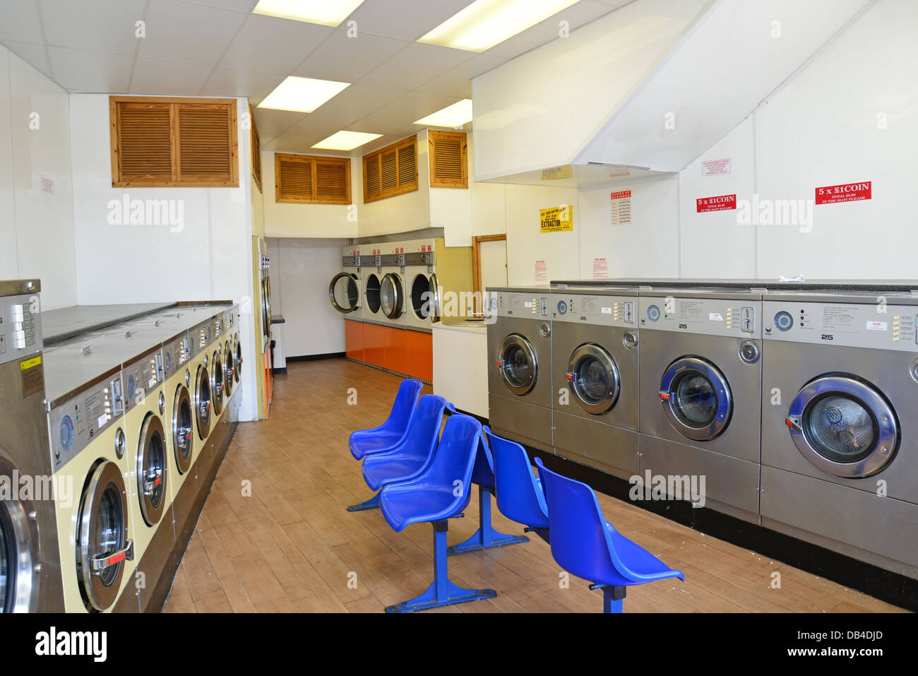 Interior of laundromat, Hook Parade, Hook, Royal Borough of Kingston upon Thames, Greater London, England, United Kingdom Stock Photo