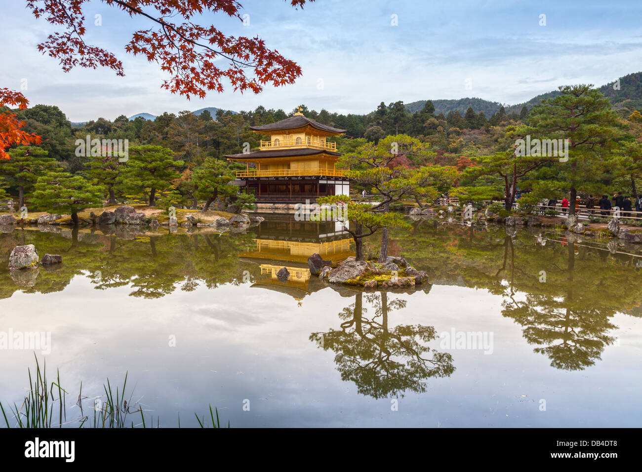 The Golden Pavilion of the temple of Kinkaku-ji or Rokuon-ji in Kyoto, seen in autumn. This Zen Buddhist temple is one of the... Stock Photo