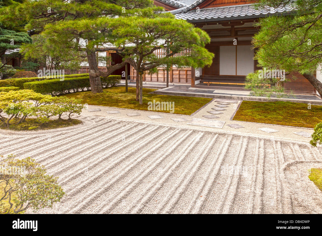 Part of the gardens of the temple of Ginkaku-ji or Jisho-ji in Kyoto, seen in autumn. This Zen Buddhist temple is a notable... Stock Photo