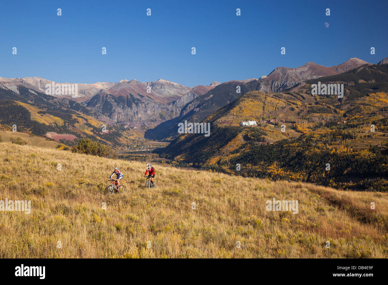 Pete Dahl and Brent Moore mountain biking in Telluride, Colorado. Stock Photo