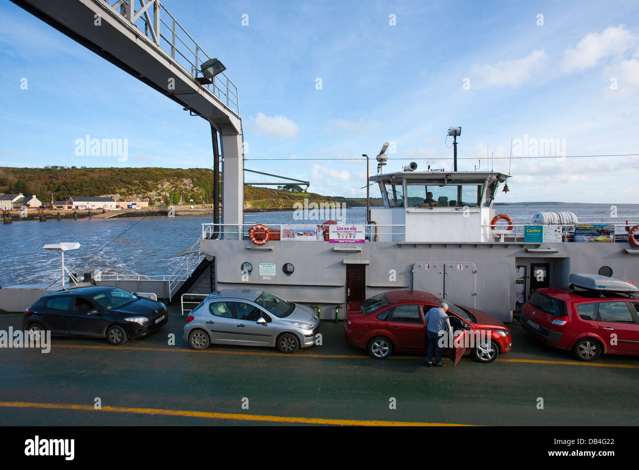 The car ferry running from Magilligan to Greencastle in County Sligo, republic of Ireland, carrying cars and vehicles. Stock Photo