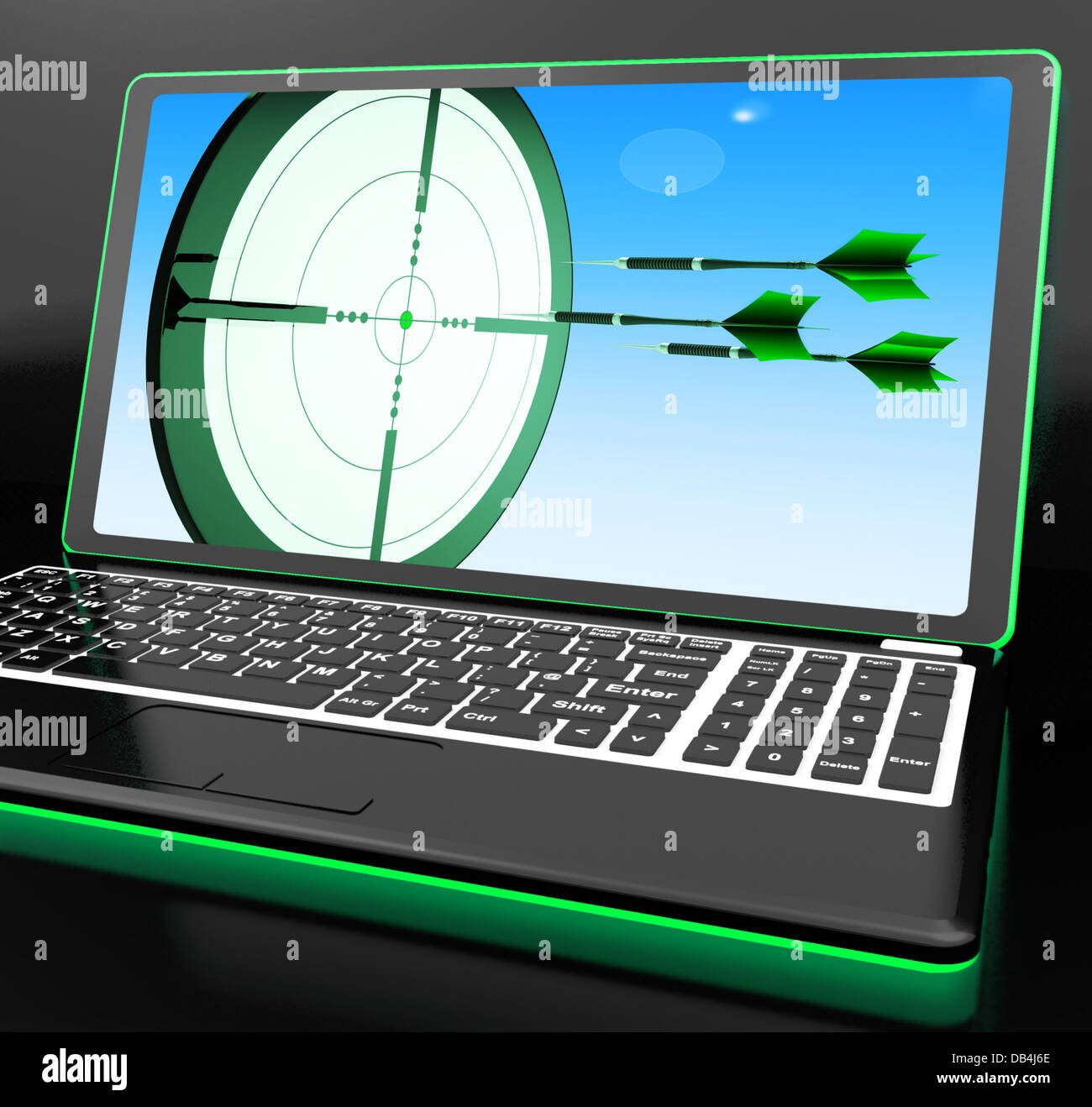 Arrows Aiming On Laptop Showing Extreme Accuracy Stock Photo