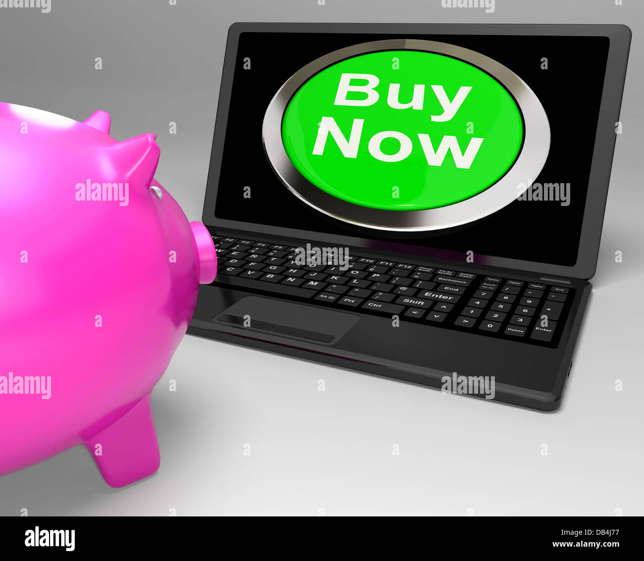 Buy Now Button On Laptop Showing Commerce Stock Photo