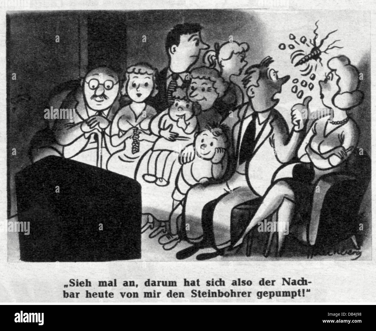 broadcast, television, cartoon from TV brochure, Germany, circa 1956, Additional-Rights-Clearences-Not Available Stock Photo