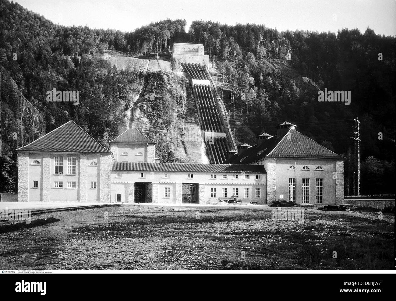 energy, water power, power plant Walchensee Upper Bavaria, built in 1924, exterior view, Germany, 1925, Additional-Rights-Clearences-Not Available Stock Photo