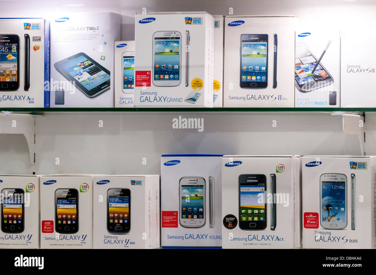 Mobile phones display on store Stock Photo