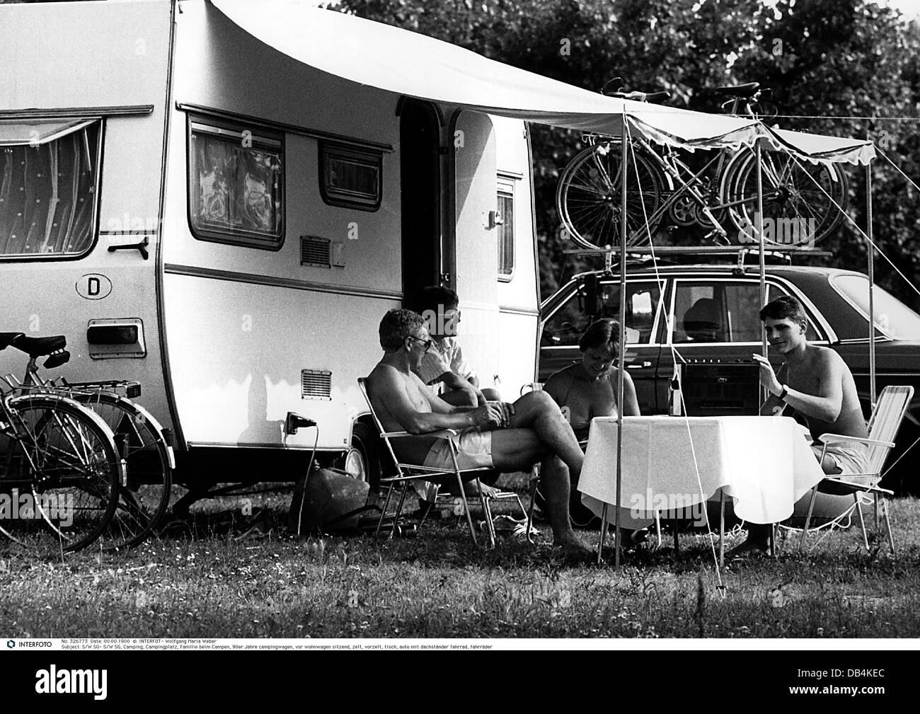 tourism, camping, family with caravan on camping site, 1990s, , Additional-Rights-Clearences-Not Available Stock Photo